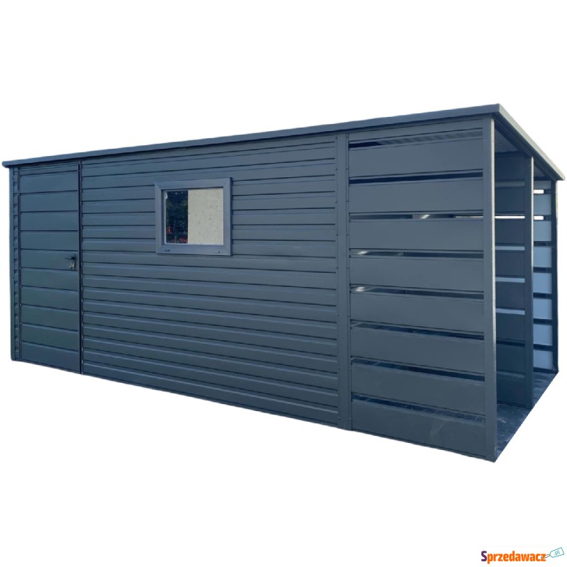 Schowek Domek ogrodowy 3,8x2,5m + wiata 1,2m drzwi... - Altany, domki, namioty - Kłodzko