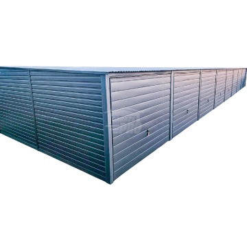 Rząd garaży 24x5m + wiata 2m 8x brama uchylna dach spad w przód GP488