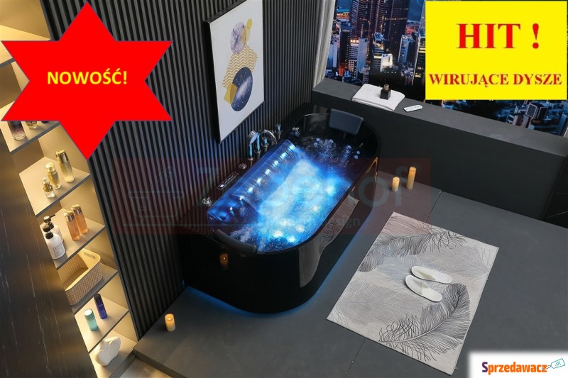 Czarna Wanna z hydromasażem EBC-802 prostokątna... - Wanny - Grabówka