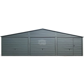 Garaż blaszany 9x6m - 3x Brama - drzwi  Antracyt  Dach dwuspadowy GP556