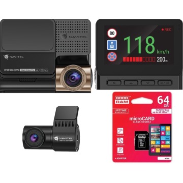 Wideorejestrator NAVITEL RS990 GPS Dual (przód + tył)  4K, HDR, ADAS, Prędkościomierz + karta 64GB