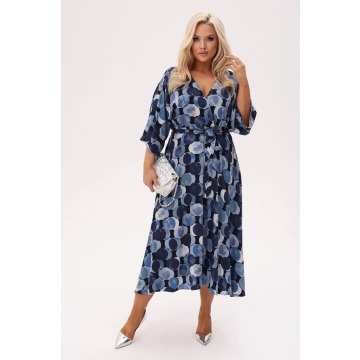Sukienka Noelia - Ocean - we wzór kół o głębokich odcieniach granatu i niebieskiego PLUS SIZE XXL OV