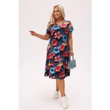 Wiskozowa sukienka Solea w wielobarwne hibiskusy PLUS SIZE XXL OVERSIZE