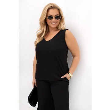 Elegancka bluzka/top satynowy Classy czarny damski do marynarki, garnituru OVERSIZE PLUS SIZE LATO