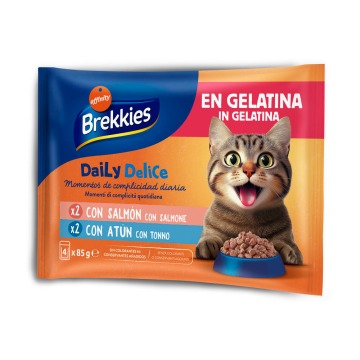 Korzystny pakiet Brekkies Daily Delice 24 x 85 g - Łosoś i tuńczyk