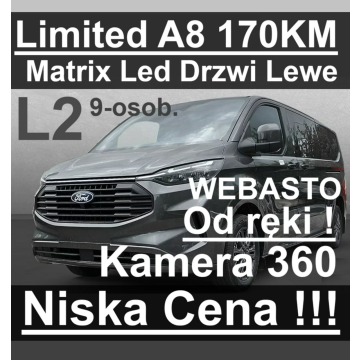 Ford Transit Custom - Limited 170KM A8 Webasto Kamero 360 Matrix LED Od ręki 2387 zł