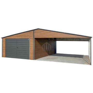 Garaż blaszany 4x6 m + wiata 6x6 m brama dwuskrzydłowa drzwi dach SO187