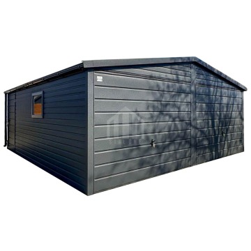 Garaż blaszany 6x5,8 m 2x brama uchylna drzwi okno dach rynny SO190