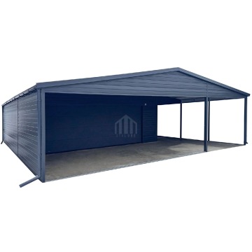 Garaż blaszany 6x6 m + 2x wiata brama segmentowa okno rynny SO195
