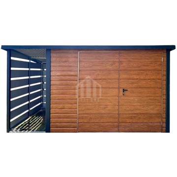 Schowek domek ogrodowy 3x3 m + wiata 1x3 m brama dwuskrzydłowa dach SO206