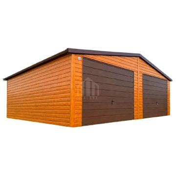 Garaż blaszany 7,5x6 m - 2x brama uchylna drewnopodobny SO215