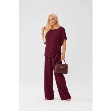 Elegancki komplet Rosa bluzka i spodnie w bordowym kolorze OVERSIZE PLUS SIZE XXL WIOSNA