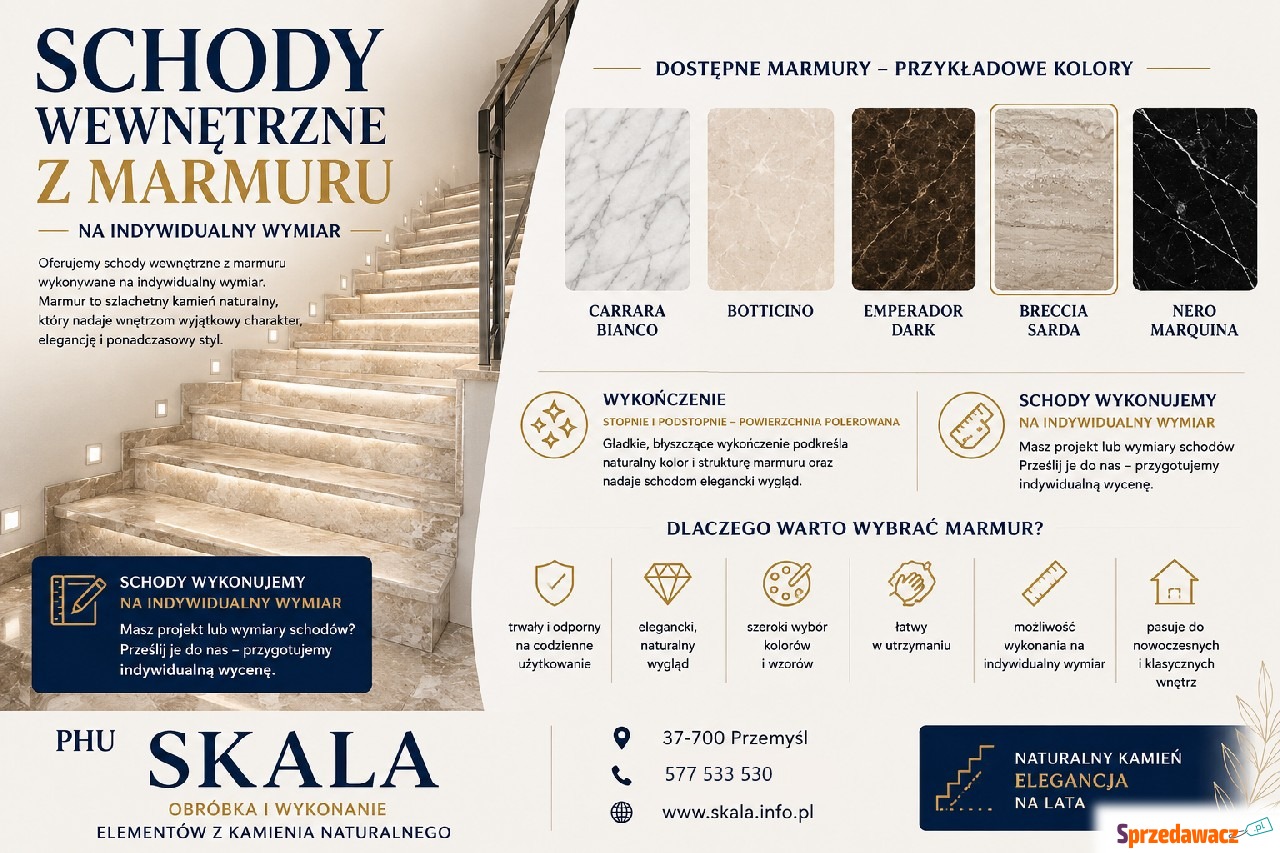 na wymiar schody wewnętrzne z marmuru