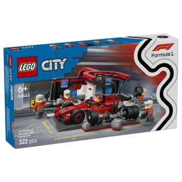 Klocki konstrukcyjne LEGO City 60443 F1 Pit stop i mechanicy z bolidem Ferrari