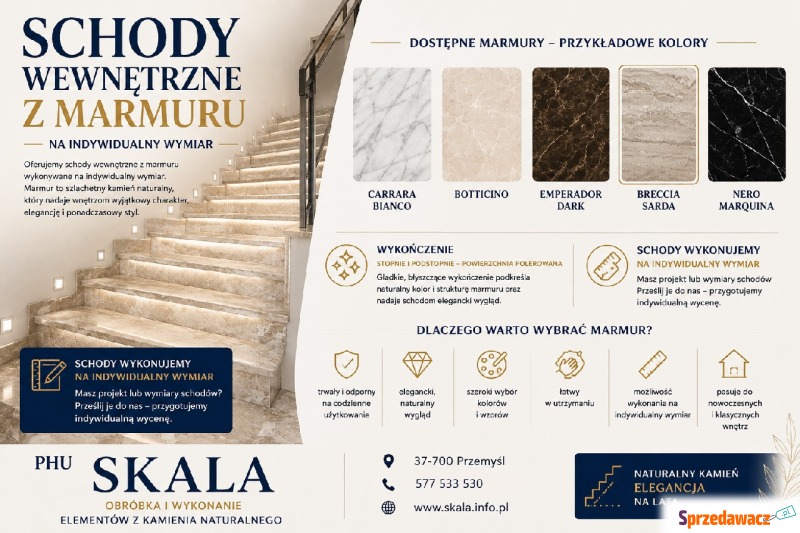 na wymiar schody wewnętrzne z marmuru - Schody - Przemyśl