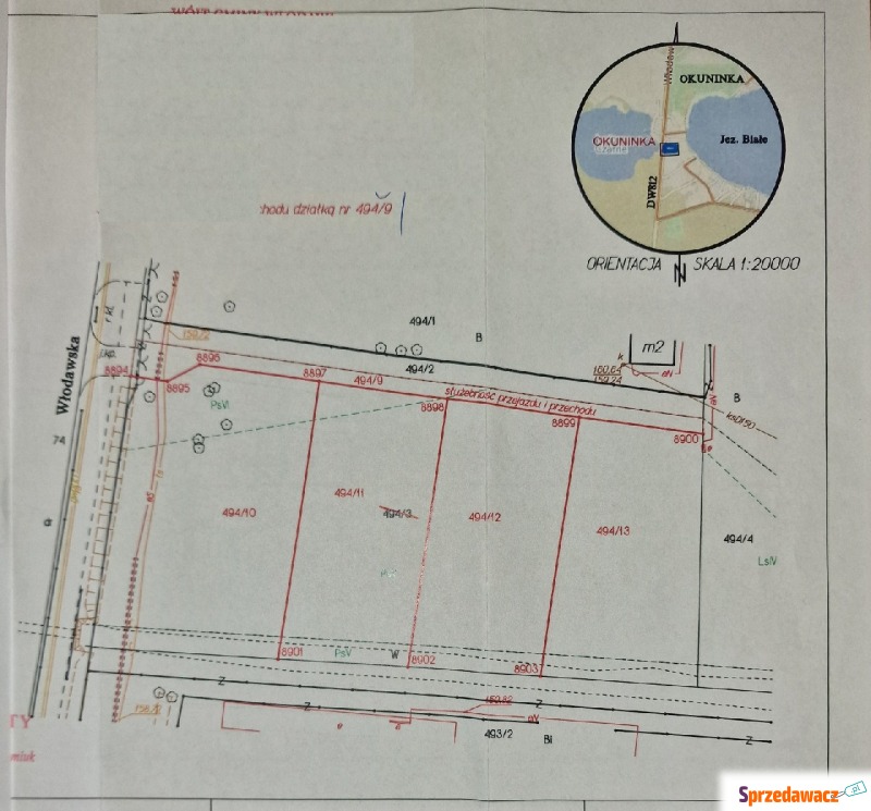 Działka rekreacyjna Okuninka sprzedam, pow. 672 m2  (6.7a), uzbrojona