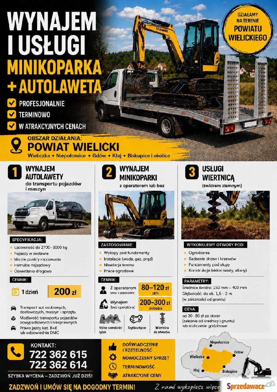 Minikoparka + autolaweta