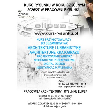 Kurs Rysunku Elipsa zapisy na rok szkolny 2026/2027 Architektura, Wzornictwo