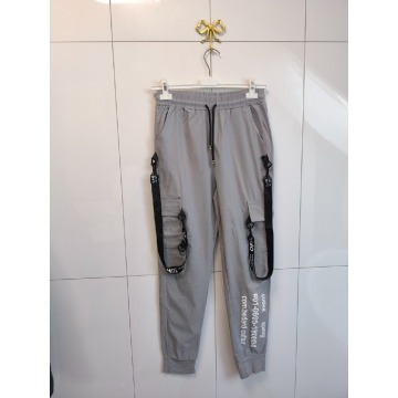 Szare spodnie cargo z paskami M/L streetwear �