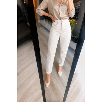 Cropp jasne jeansy ecru z wysokim stanem S/36