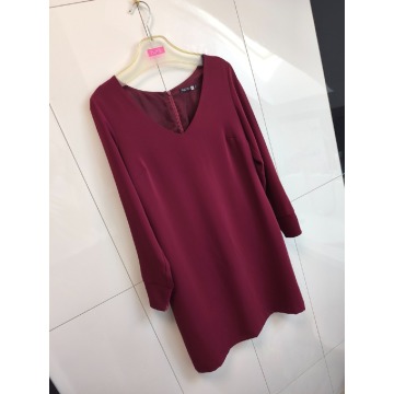 Elegancka bordowa sukienka Why Not L 40 z dekoltem V �